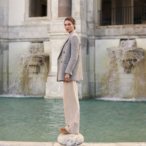 Mango Corduroy Pants with Black Ankle Cuffs and Puff Contrasting Hem Wide Beige - Picture 2 of 10